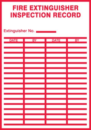 FIRE EXTINGUISHER INSPECTION LABEL  3.5" X 5" ADHESIVE VINYL 5/PK