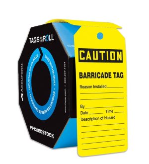 TAGS,  BARRICADE TAG CAUTION CARDSTOCK 100 ROLL