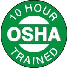 DECAL, HARD HAT 10 HOUR OSHA TRAINED WHITE ON GREEN PKG 10