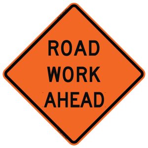 SIGN, 48" ORANGE HI-INT REFLECTIVE ROLLUP ( ROAD WORK AHEAD ) W/RIBS