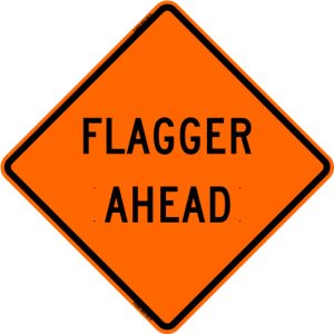 SIGN, ROLL UP VINYL 48IN W/ POCKETS ( FLAGGER AHEAD)