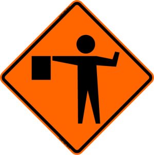 SIGN, ROLL UP VINYL 48IN W/ POCKETS ( FLAGGER SYMBOL )