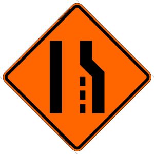 SIGN, 48" ORANGE MESH ROLLUP ( LANE ENDS MERGE LEFT SYMBOL)
