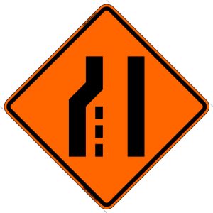 SIGN, 48" ORANGE MESH ROLLUP ( LANE ENDS MERGE RIGHT SYMBOL)