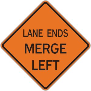 SIGN, 48" ORANGE MESH ROLLUP ( LANE ENDS MERGE LEFT )