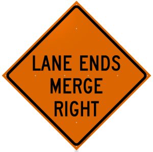 SIGN, 48" ORANGE MESH ROLLUP ( LANE ENDS MERGE RIGHT )