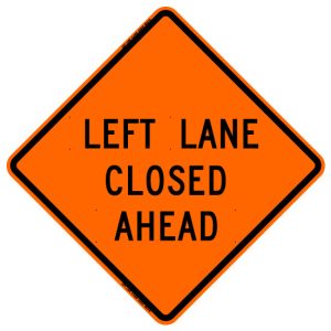 SIGN, 48" ORANGE MESH ROLLUP ( LEFT LANE CLOSED AHEAD )