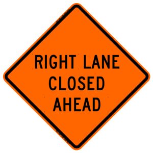 SIGN, 48" ORANGE MESH ROLLUP (RIGHT LANE CLOSED AHEAD )