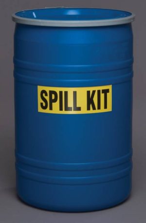 SPILL KIT, 30 GAL UNIVERSAL (50) GREY UNIVERSAL PADS, (4) GREY PILLOWS, (6) GREY SOCKS,  BAGS,  GOGGLES,  GLOVES, &  30 GAL DRUM