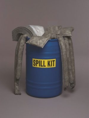 SPILL KIT, 55 GAL CONSTRUCTION SITE ( 50 PADS, 3 BOOMS, 5 SOCKS,  5 BAGS,  2 GOGGLES,  GLOVES,  & 1 55GAL DRUM )