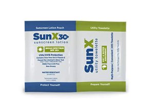 SUNX, SUNSCREEN SPF30+ FOIL PACK W/SEPERATE DRY TOWLETTE 25PKG