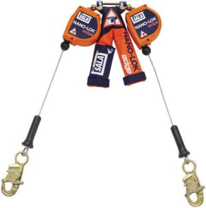 LIFELINE, RETRACTABLE NANO-LOK "EDGE" TWIN-LEG 8FT X 3/16" GALVANIZED CABLE 100% TIE-OFF W/STD SNAPS
