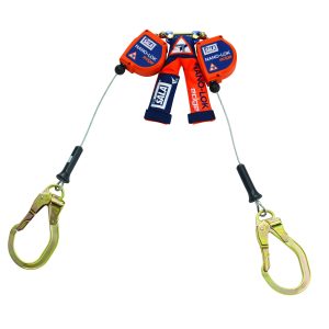 LIFELINE, RETRACTABLE NANO-LOK "EDGE" TWIN-LEG 8FT X 3/16" GALVANIZED CABLE 100% TIE-OFF W/2 1/4" STEEL FLAT REBAR HOOKS