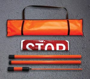 SIGN, STOP / SLOW " ROLL UP " 24IN HI INT REFLECTIVE W/ 3 PIECE 81IN HANDLE & STORAGE BAG