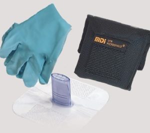 CPR MICROHOLSTER, BLACK HOLSTER, MICROSHIELD CPR FACESHIELD, 2 NITRILE GLOVES.