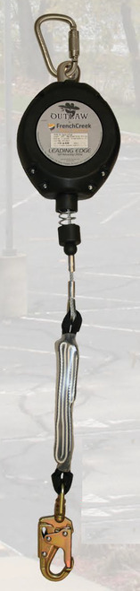 LIFELINE, OUTLAW RETRACTABLE 20FT LEADING EDGE GALVANIZED CABLE W/ POLY HOUSING W/ SWIVEL, CARABINEER & ANSI 3600LB SNAP W/ FALL INDICATOR 9LBS