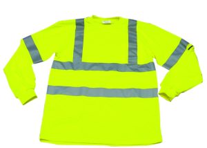 SHIRT, ANSI CLASS III POLYESTER CREW LIME LONG SLEEVE W/ SILVER REFLECTIVE STRIPES W/ POCKET ( 2XLG )