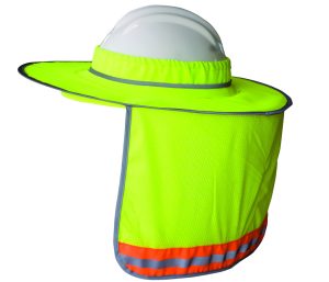 SUNSHADE, HARD HAT LIME W/ CONTRASTING STRIPE W NECK SHADE FITS BALL CAP OR FULL BRIM  HATS
