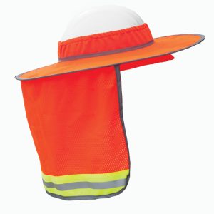 SUNSHADE, HARD HAT ORANGE W/ CONTRASTING STRIPE W NECK SHADE FITS BALL CAP OR FULL BRIM  HATS