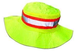 HAT, BOONEY HI VIZ LIME W/ ORANGE & SILVER STRIPE & ADJUSTABLE NECK STRAP