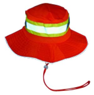 HAT, BOONEY HI VIZ ORANGE W/  LIME & SIVER STRIPE & ADJUSTIBLE  NECK STRAP