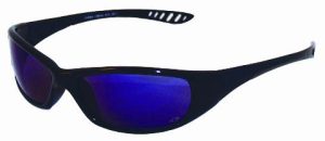 GLASSES, HELLRAISER BLACK FRAME W/ BLUE MIRROR LENSE