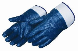 GLOVE, NITRILE BLUE ROUGH FINISH HEAVY WEIGHT W/ SAFETY CUFF