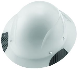 HARD HAT, DAX FIBERGLASS FULL BRIM WHITE 6 POINT RATCHET SUSPENSION