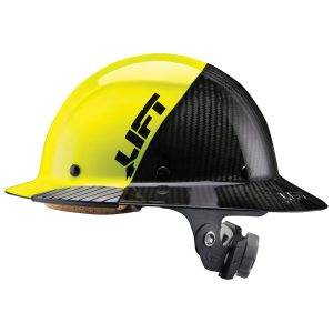 HARD HAT, DAX CARBON FIBER FULL BRIM FIFTY50 YELLOW 6 POINT RACHET SUSPENSION