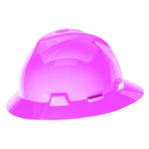 HARD HAT, HOT PINK MSA FULL BRIM W/RATCHEST SUSPENSION