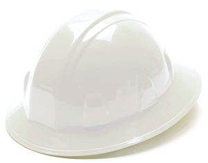 HARD HAT, FULL BRIM WHITE W/ 6 POINT RATCHET SUSPENSION ( PYRAMEX )