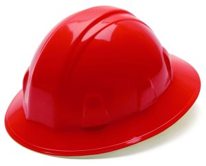 HARD HAT, FULL BRIM RED W/ 6 POINT RATCHET SUSPENSION ( PYRAMEX )