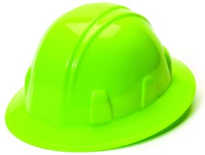 HARD HAT, FULL BRIM HI-VIZ LIME W/ 4 POINT RATCHET SUSPENSION ( PYRAMEX )