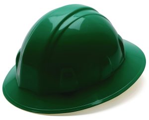 HARD HAT, FULL BRIM GREEN W/ 6 POINT RATCHET SUSPENSION ( PYRAMEX )