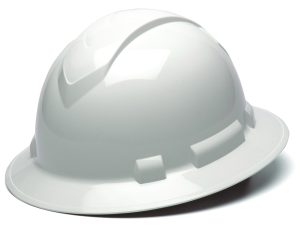 HARD HAT, PYRAMEX " RIDGELINE " FULL BRIM WHITE W/ RATCHET SUSPENSION