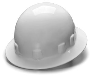 HARD HAT, SLEEK SHELL WHITE FULL BRIM W/ 4 POINT RATCHET SUSPENSION
