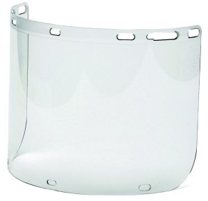 LENS, REPLACEMENT CLEAR MOLDED 8 X 15.5 .078 W/ HOLES FOR CHIN CUP ATTACHMENT