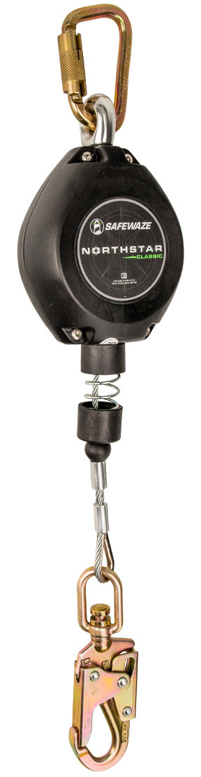 LIFELINE, " CLASS A " RETRACTABLE 15FT GALVANIZED CABLE W/ POLY HOUSING W/ SWIVEL & CARABINER 4.5LBS