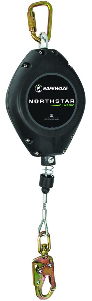 LIFELINE, " CLASS B " RETRACTABLE 50FT GALVANIZED CABLE W/ POLY HOUSING W/ SWIVEL & CARABINER 14LBS CLASS A