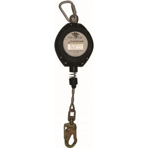 LIFELINE, OUTLAW RETRACTABLE 30FT GALVANIZED CABLE W/ POLY HOUSING W/ SWIVEL, CARABINEER & ANSI 3600LB SNAP W/ FALL INDICATOR 9LBS