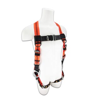 HARNESS, " V-LINE " ORANGE 3-D RING W/ ADJUSTABLE CHEST STRAP & GROMMET LEGS ( UNIVERSAL SIZE )